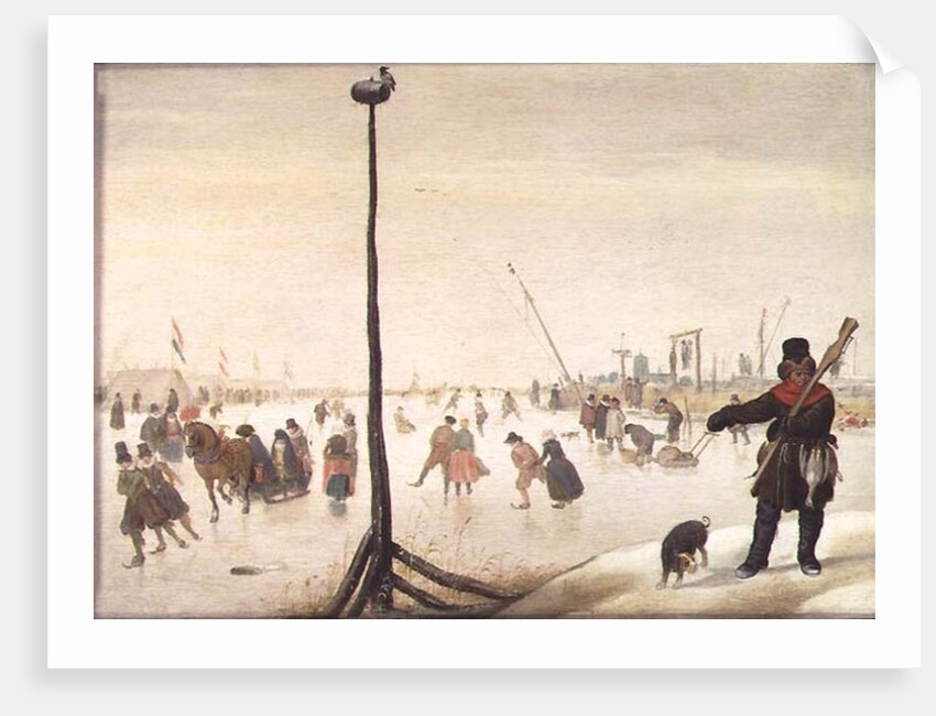 A duck hunter and his dog in a winter landscape by Hendrik Avercamp