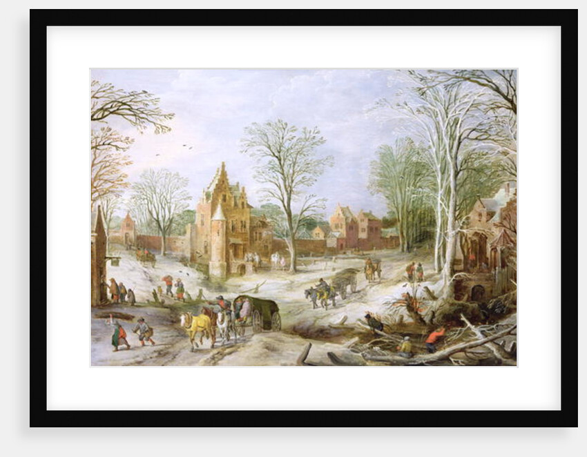 A wooded winter landscape with a cart by J. & Momper J. de Brueghel