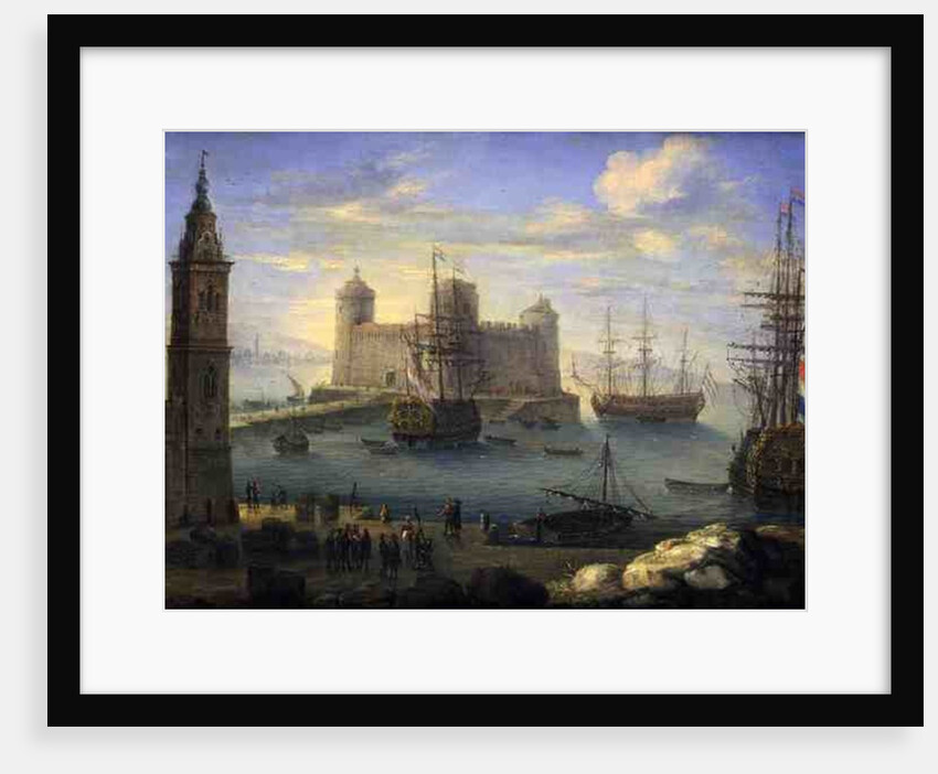 A Mediterranean port with men o' war by Charles Laurent Grevenbroeck