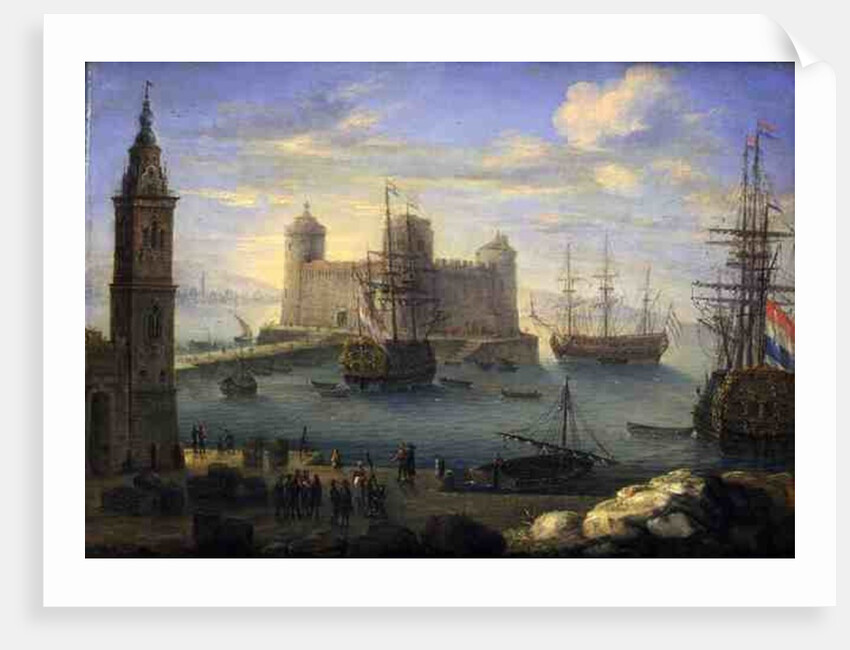 A Mediterranean port with men o' war by Charles Laurent Grevenbroeck