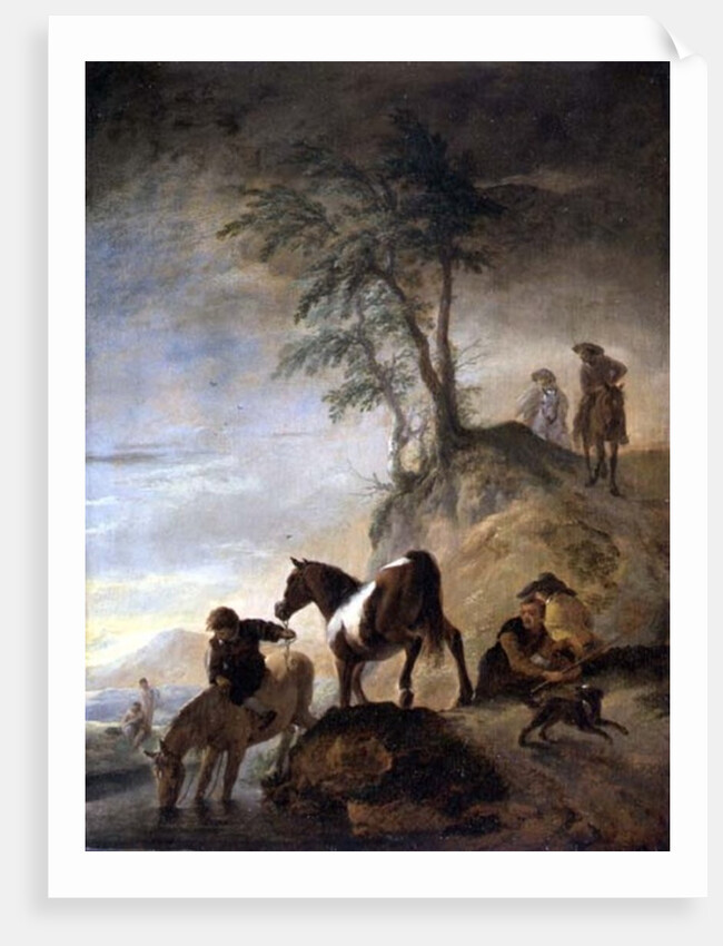 Riders watering their horses by Philips Wouwermans or Wouwerman