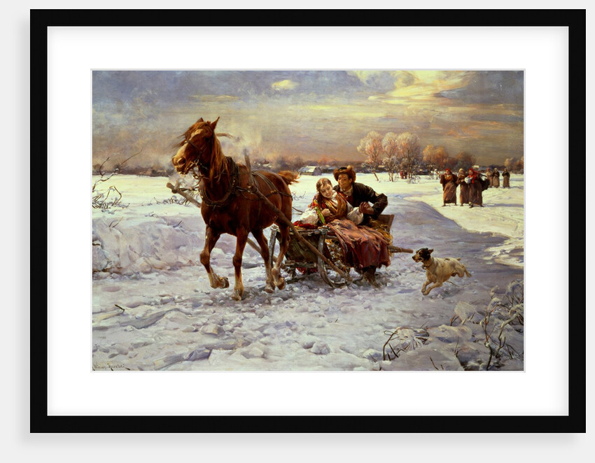 Lovers in a sleigh by Alfred von Wierusz-Kowalski