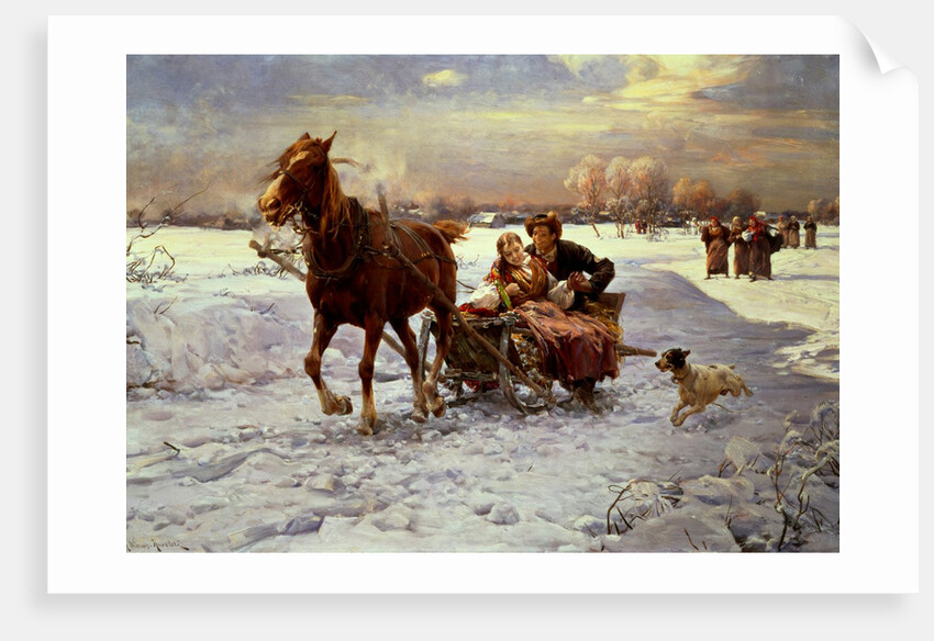 Lovers in a sleigh by Alfred von Wierusz-Kowalski