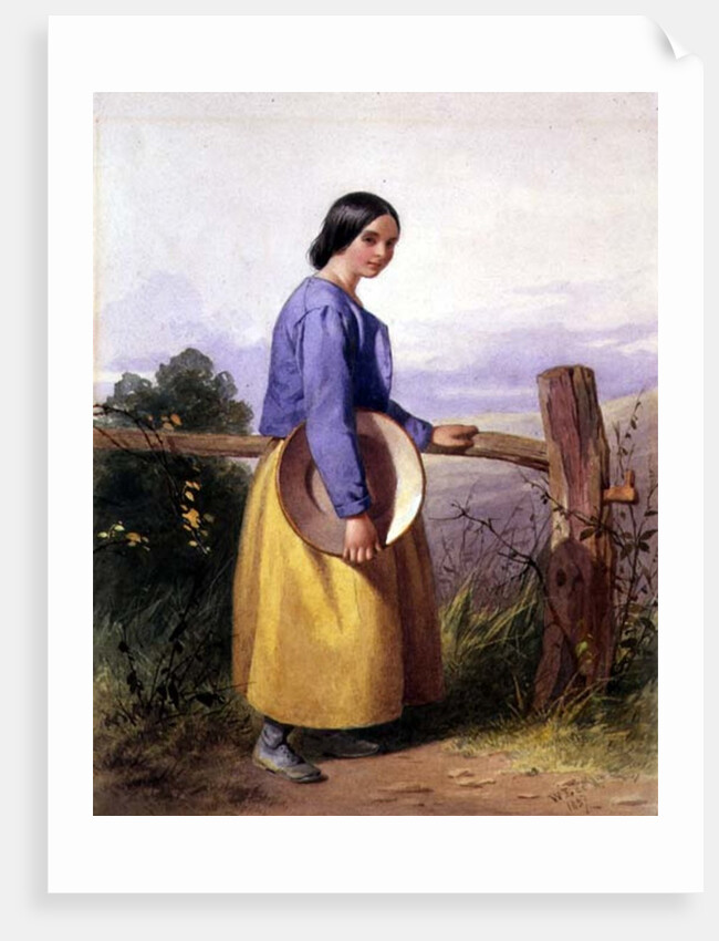 A country girl standing by a fence by William Lee