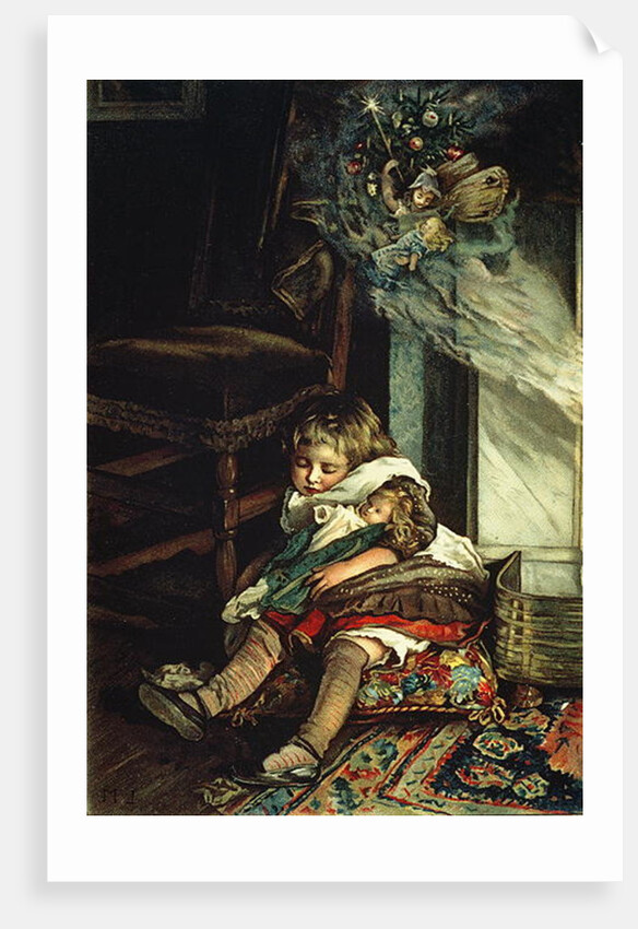 Children dreaming of toys, frontispiece of 'A Christmas Tree Fairy', pub. 1886 by Lizzie (1867-fl.1880-1902) Mack