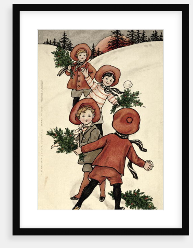 Children with Holly Throwing Snowballs by Florence Hardy