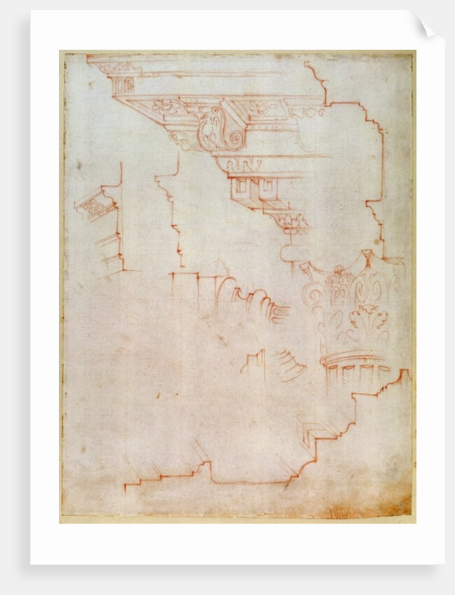 Inv. 1859 6-25-560/2. R. Drawing of architectural details by Michelangelo Buonarroti
