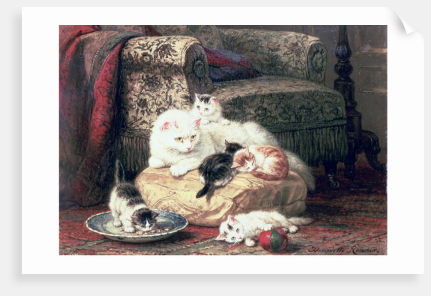 Cat with her Kittens on a Cushion by Henriette Ronner-Knip