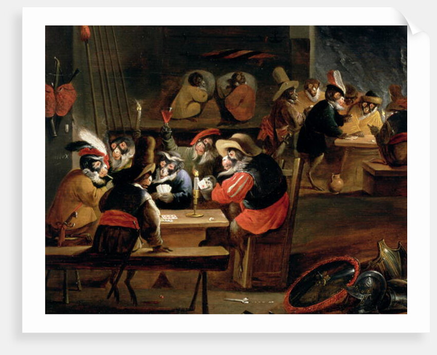 Monkeys in a Tavern, detail of the card game by Ferdinand van Kessel