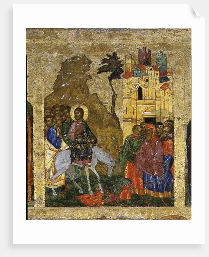The Entry into Jerusalem, Russian icon from the iconostasis in the Cathedral of St. Sophia, Novgorod School, 14th century by Anonymous