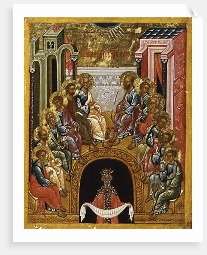 The Descent of the Holy Spirit, Russian icon from the Cathedral of St. Sophia, Novgorod School, 15th century by School Russian