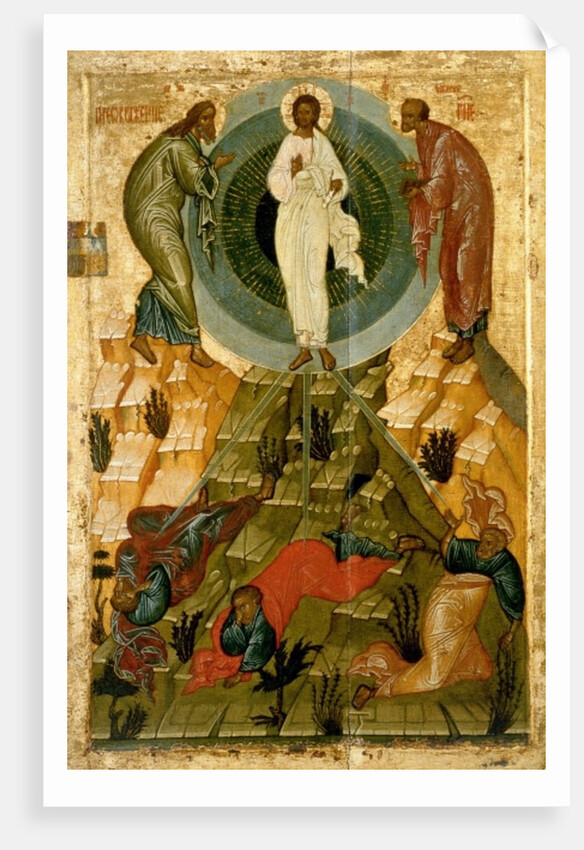 The Transfiguration of Our Lord, Russian icon from the Holy Theotokos Dormition Church on the Volotovo field near Novgorod by Novgorod School