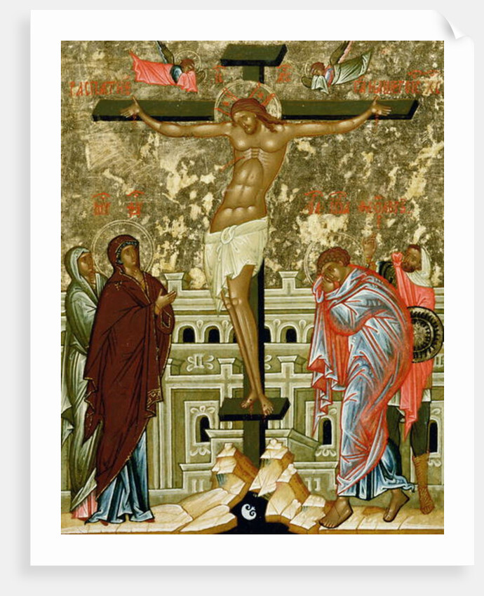 The Crucifixion of Our Lord, Russian icon from the Cathedral of St. Sophia, Novgorod School, 15th century by Anonymous