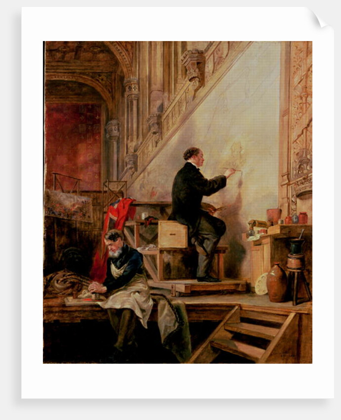 Daniel Maclise painting his mural 'The Death of Nelson' in the House of Lords, 1865 by John Ballantyne