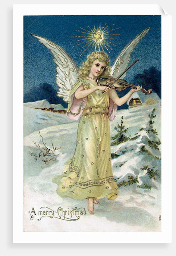 Angel with Violin, Victorian postcard by Anonymous
