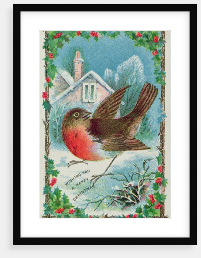 Christmas card depicting a robin by English School