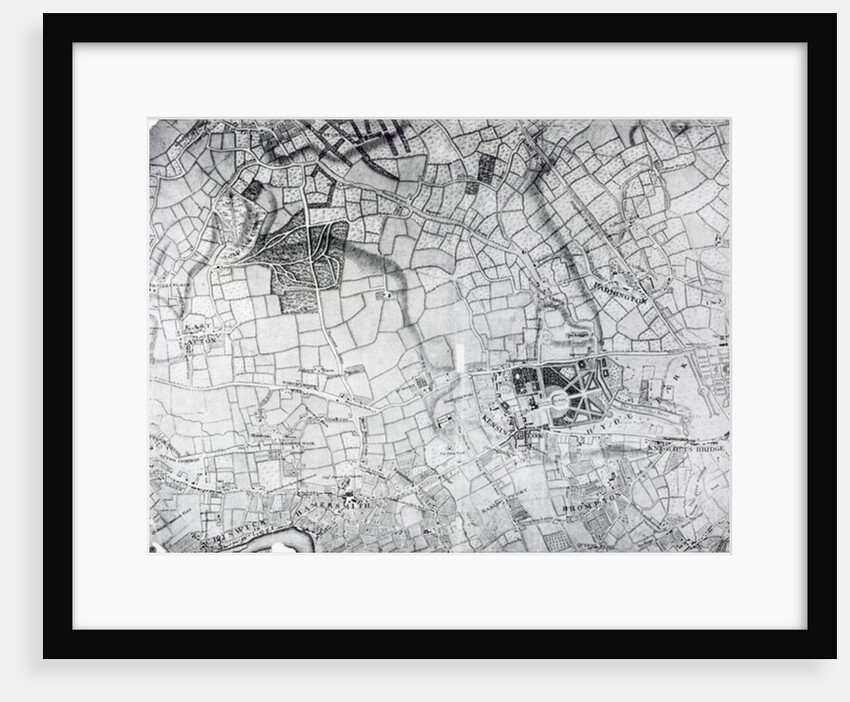 A section of a sheet from the survey of London and it's environs, 1741-5, pub. 1769 by John Rocque