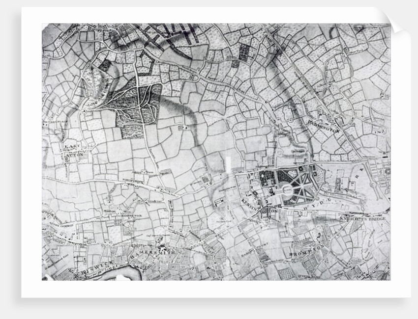 A section of a sheet from the survey of London and it's environs, 1741-5, pub. 1769 by John Rocque