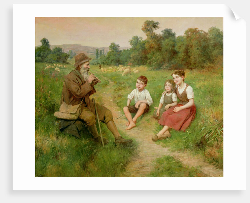 Children Listen to a Shepherd Playing a Flute by J. Alsina