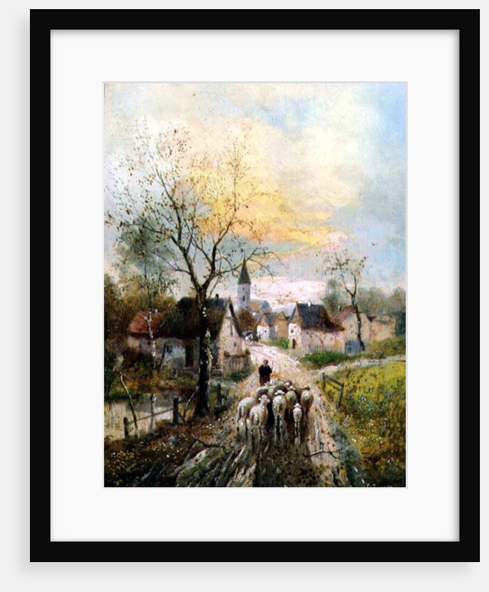 A Shepherdess Leads Her Flock into the Village by Lothar Michael Burger