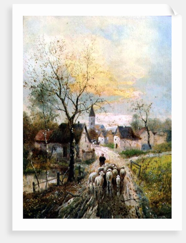A Shepherdess Leads Her Flock into the Village by Lothar Michael Burger