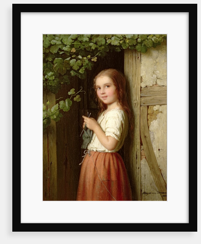 Young Girl Standing in a Doorway Knitting, 1863 by Meyer von Bremen