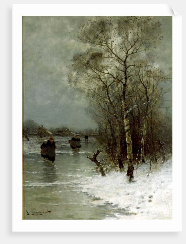 Girls Walking on a Frozen River by Johann II Jungblut