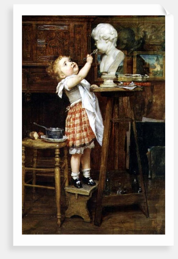 Young Girl Feeding a Statue by Timoleon Marie Lobrichon