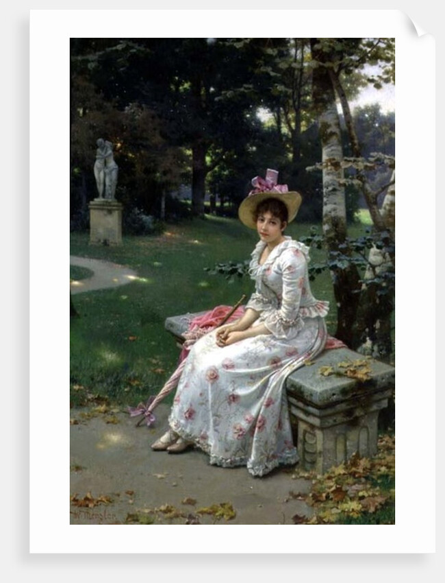 Young Woman Waiting on a Park Bench with a Parasol by Wilhelm Menzler