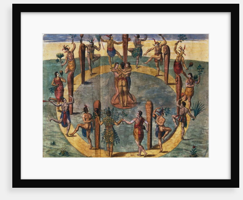 Indian ritual dance from the village of Secoton, book illustration, c.1570-80 by John White