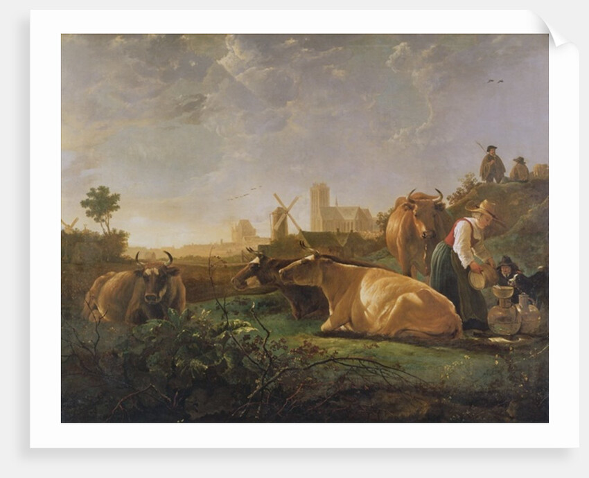 A Distant View of Dordrecht with Sleeping Herdsman and Five Cows, c.1650-52 by Aelbert Cuyp