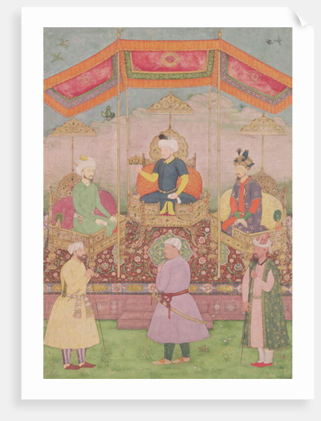 Mughal Emperor Babur and his son, Humayan, Indian miniature from Rajasthan, 16th century by Dip Chand