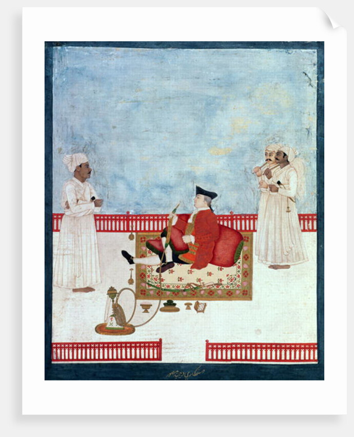 A European Seated on a Terrace with Attendants, c.1760-63 by Dip Chand