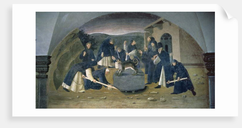 St. Benedict Lifting the Fallen Rock, detail from the fresco cycle of the Life of St. Benedict from the Chiostro degli Aranci c.1430's by Giovanni di Consalvo