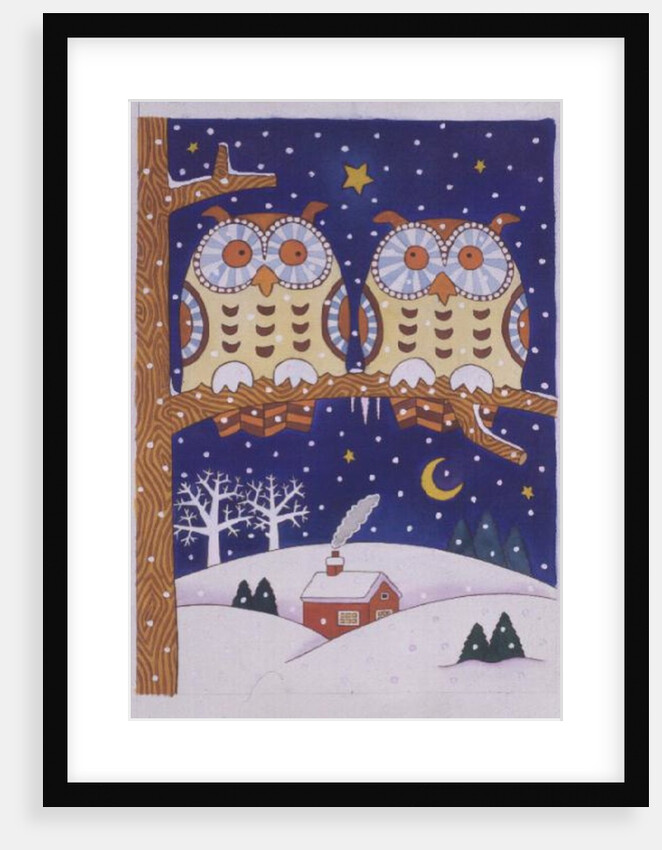 Two owls on a branch by Cathy Baxter