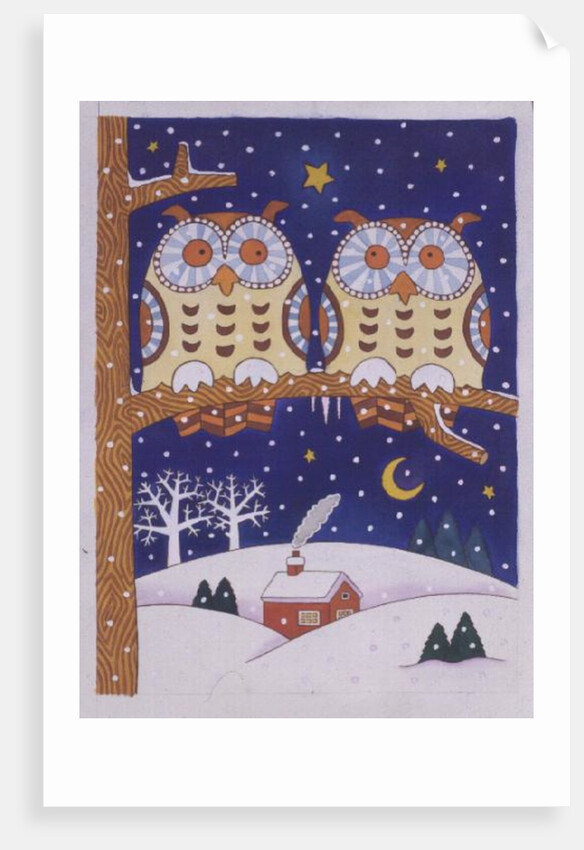 Two owls on a branch by Cathy Baxter