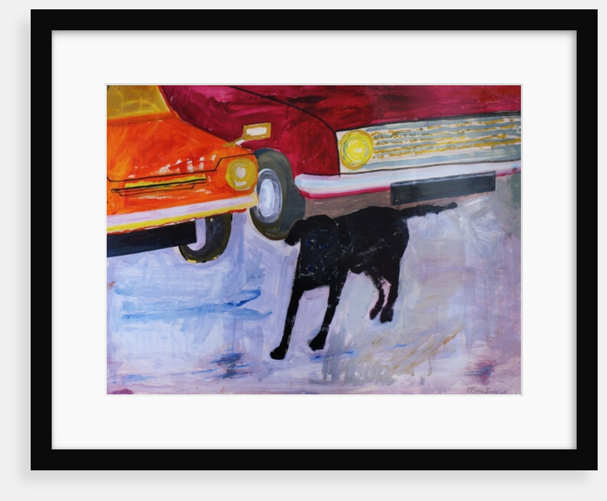 Dog at the Used Car Lot, Rex with Red Car by Brenda Brin Booker