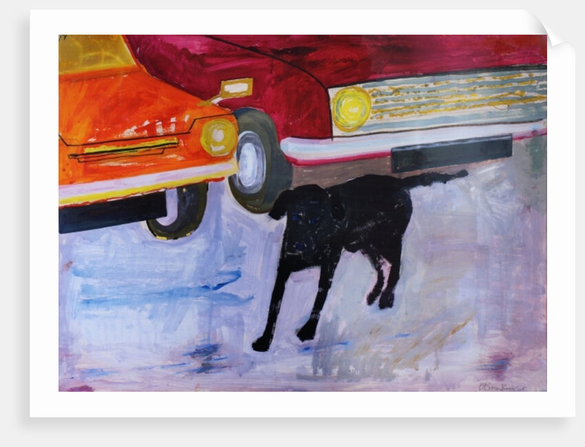 Dog at the Used Car Lot, Rex with Red Car by Brenda Brin Booker