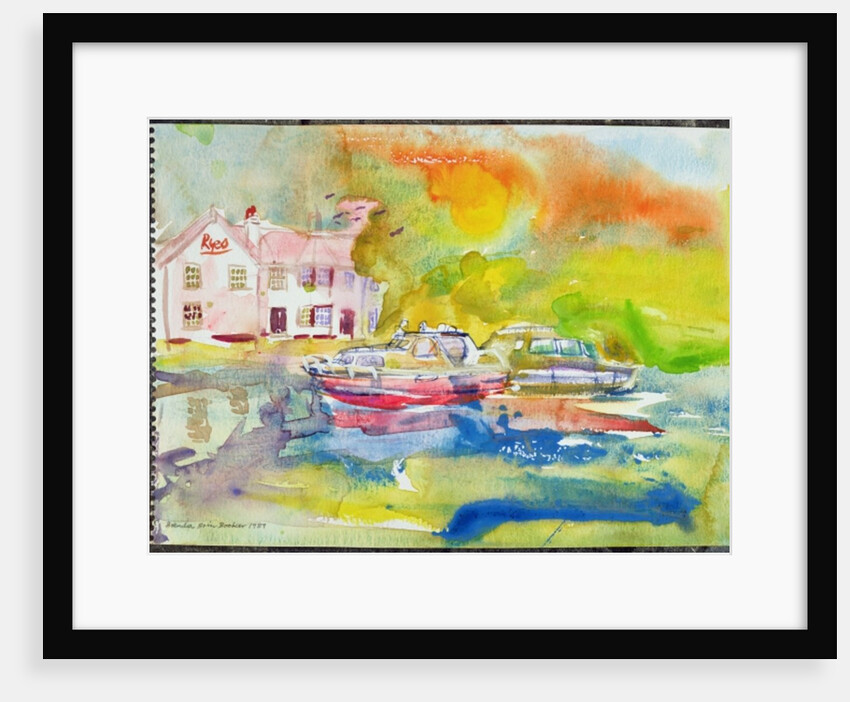 Riverside Pub with boats by Brenda Brin Booker