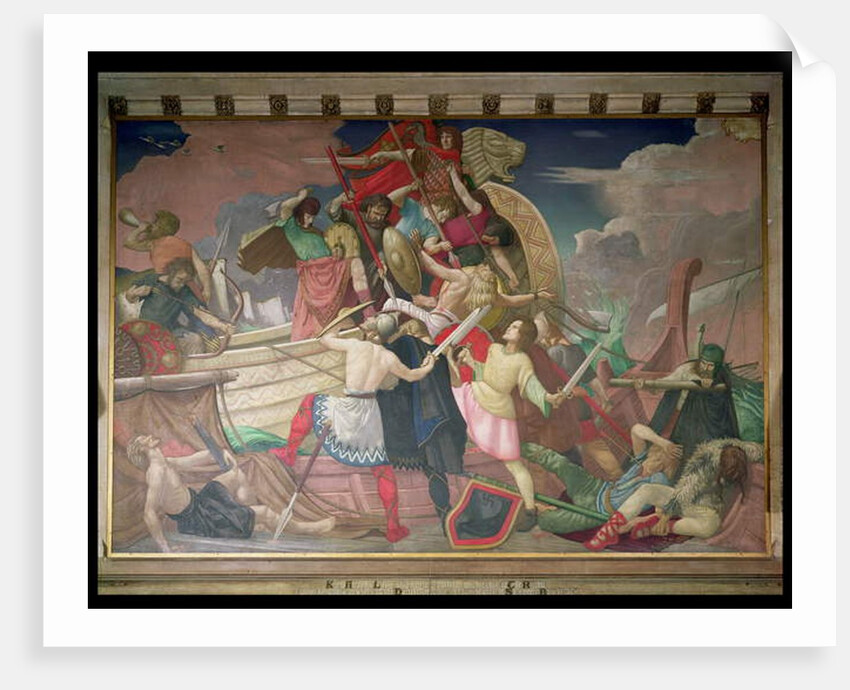 King Alfred's Longships, Newly Built for the Defence of the Realm, Attack Vessels of the Danish Invaders Storm-Beaten in Swanage Bay in 877 by Colin Unwin Gill