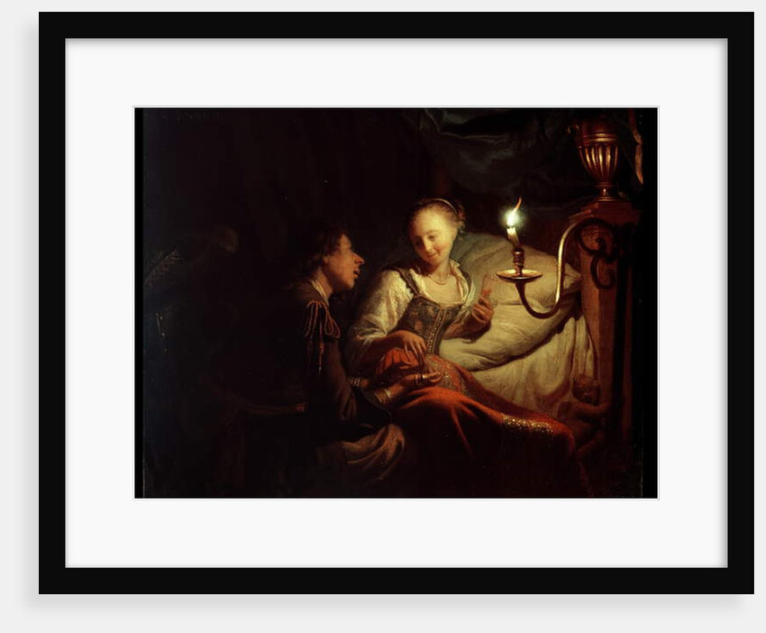 A Candlelight Scene: A Man Offering a Gold Chain and Coins to a Girl Seated on a Bed, c.1665-70 by Godfried Schalken or Schalcken