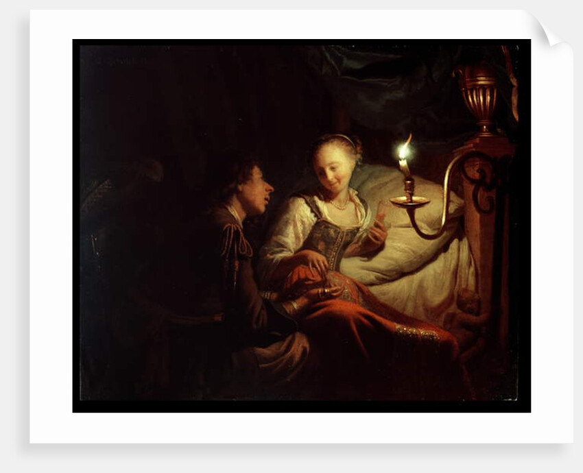 A Candlelight Scene: A Man Offering a Gold Chain and Coins to a Girl Seated on a Bed, c.1665-70 by Godfried Schalken or Schalcken
