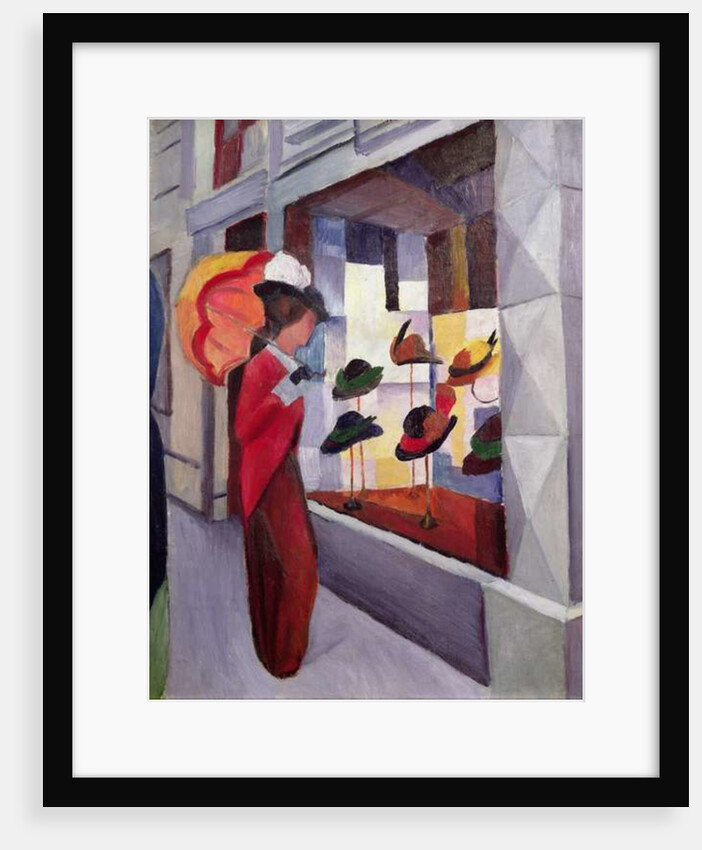 Woman with Umbrella in Front of a Hat Shop, 1914 by August Macke