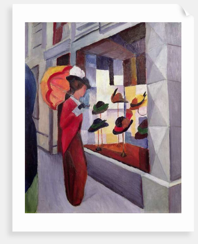 Woman with Umbrella in Front of a Hat Shop, 1914 by August Macke