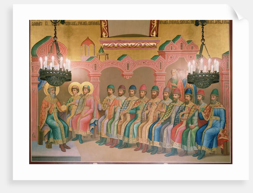 St. Vladimir, Grand Duke of Kiev and his Sons, mural by Palekh masters in the Faceted Chamber, 1882 by School Russian