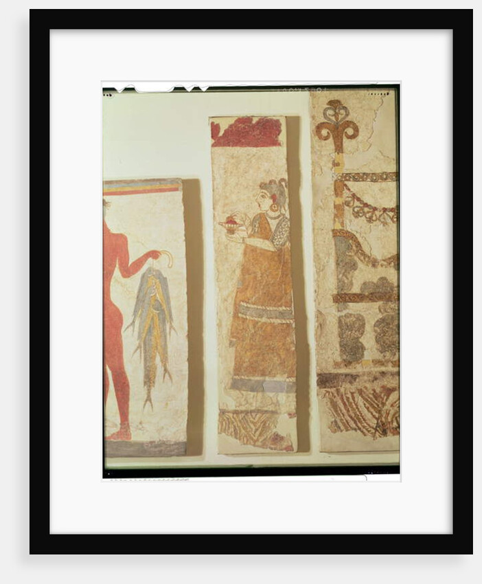 Three wall painting fragments: the 'Fisherman', the 'Priestess' and an 'Ikrion' by Minoan Minoan