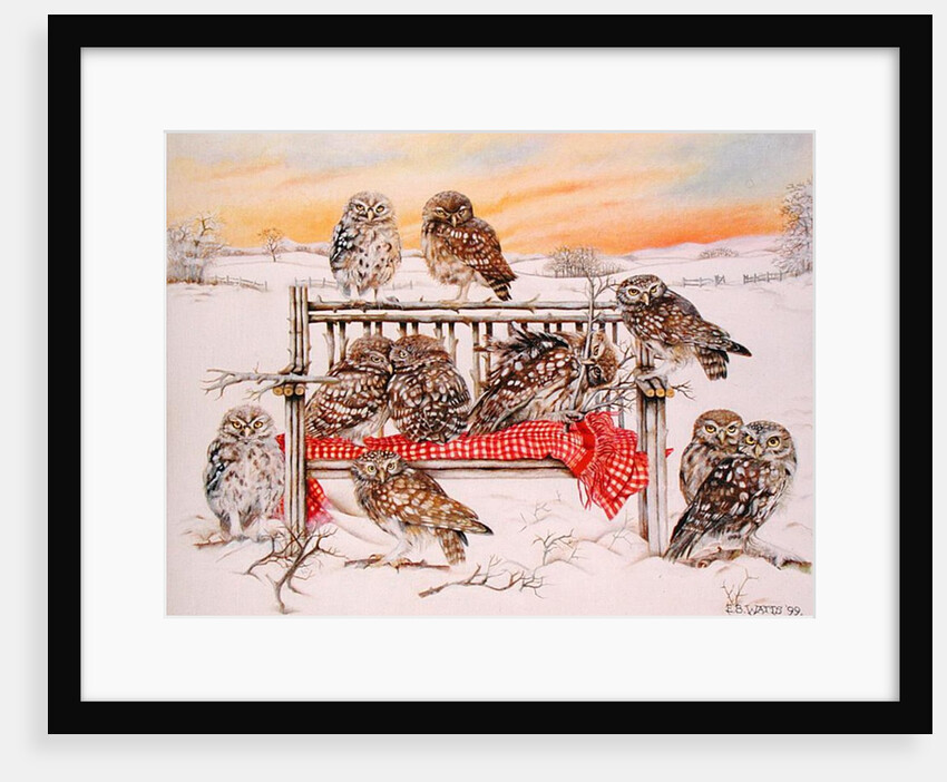 Little Owls on Twig Bench, 1999 by E.B. Watts