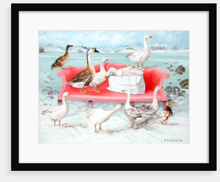 Geese on Pink Sofa, 2000 by E.B. Watts