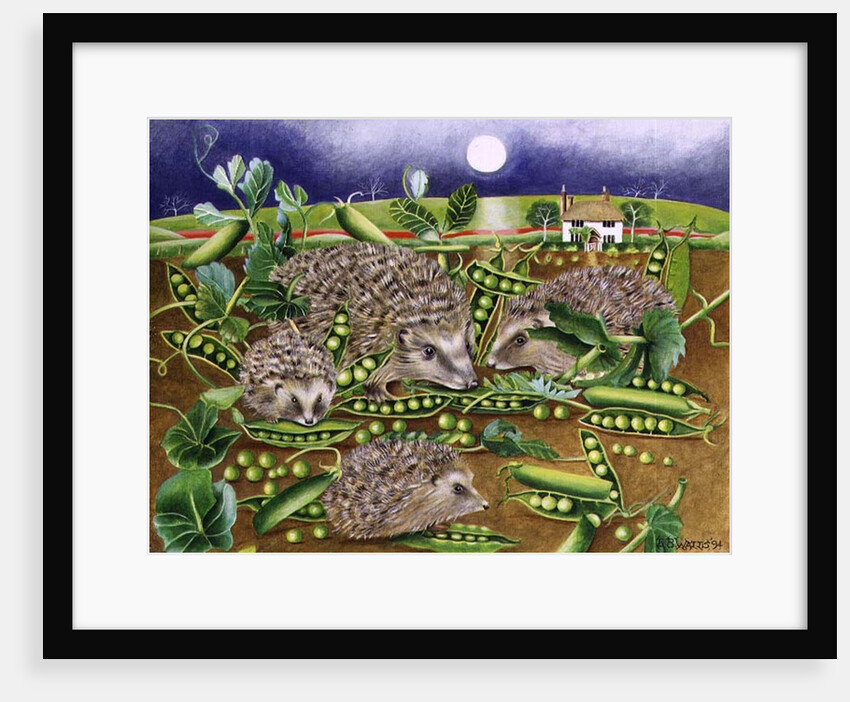 Hedgehogs with Peas beside a Poppy field at night, 1994 by E.B. Watts