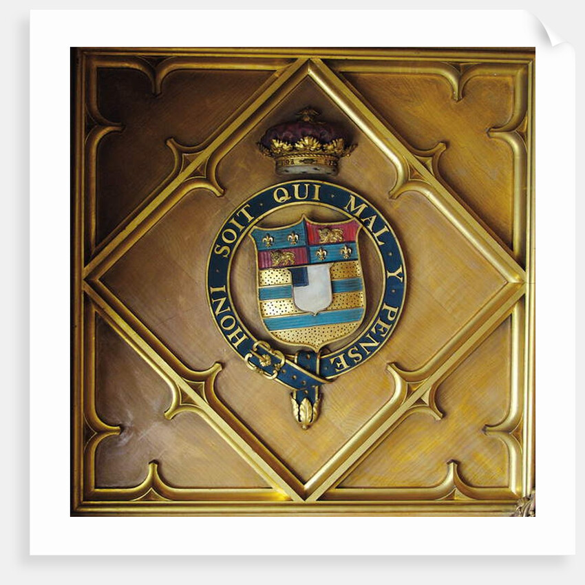 The Manners' arms impaled with those of the Sutton family on the Library ceiling by English School